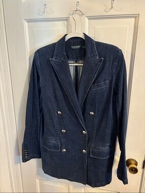 Lauren Ralph Lauren Navy Double-Breasted Denim Blazer